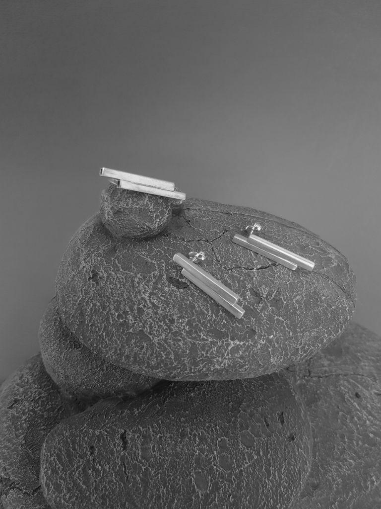  Geometric Silver Tube Bar Earrings image